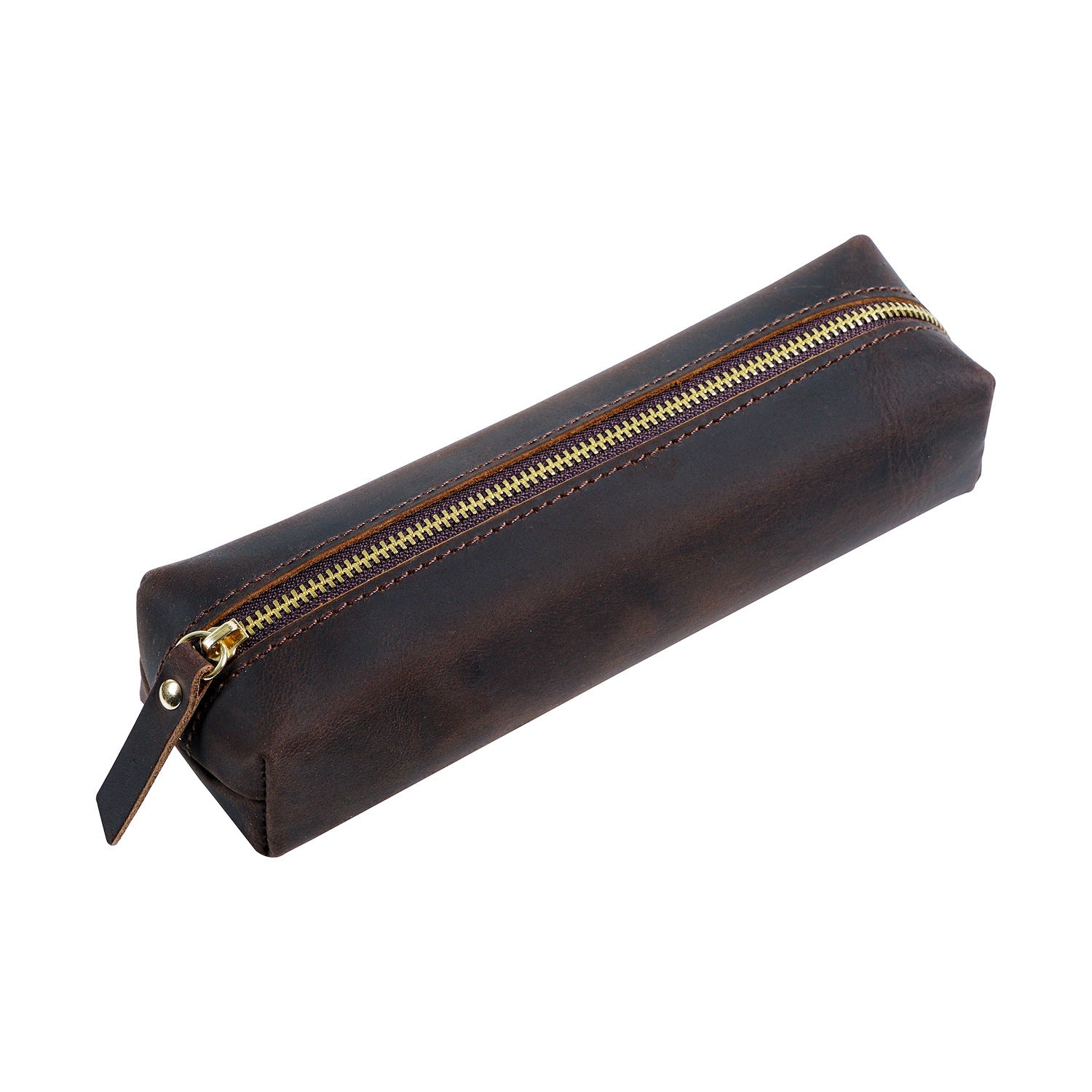 Wholesale Handmade Cowhide Pen Large Capacity Storage Bag Zipper Pen Bag